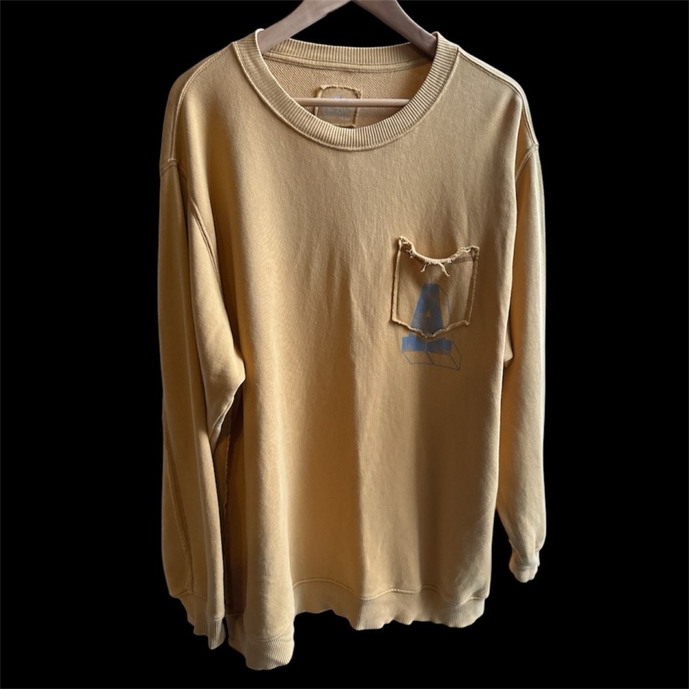 Aerie Mustard Yellow Signature Logo Relaxed Fit Crew Neck Sweatshirt Size M
